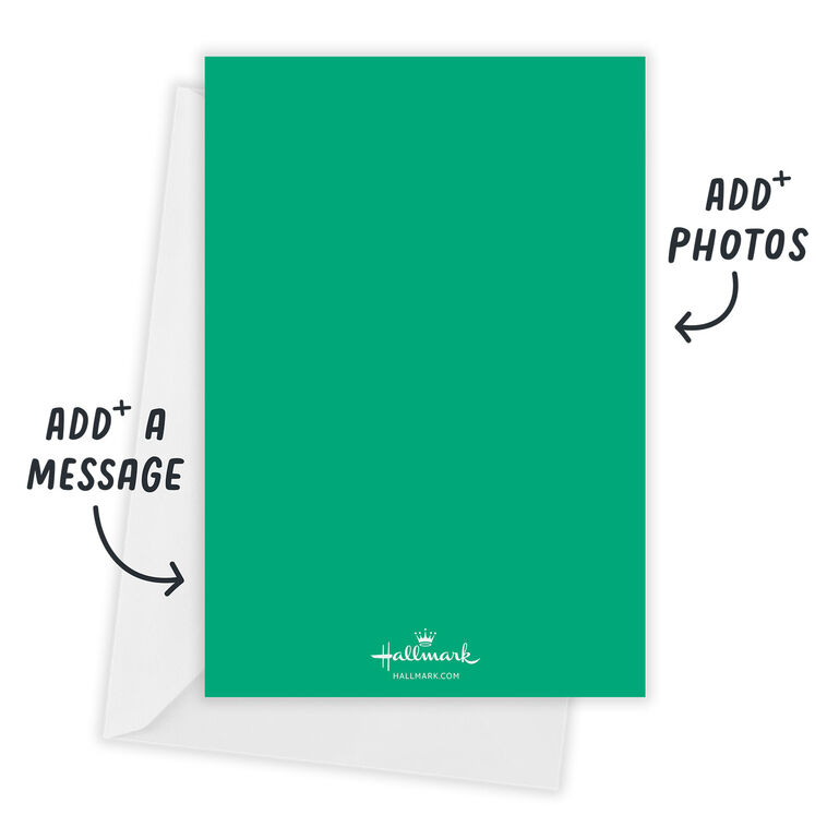 String Lights on Green Personalized Holiday Photo Card Card back with Envelope indicating personalization image number 3