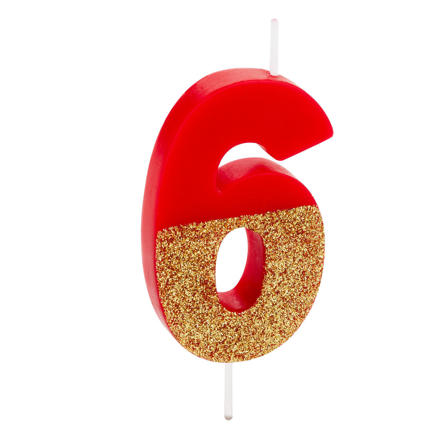 "6" Birthday Candle in Red With Gold Glitter, , large image number 1