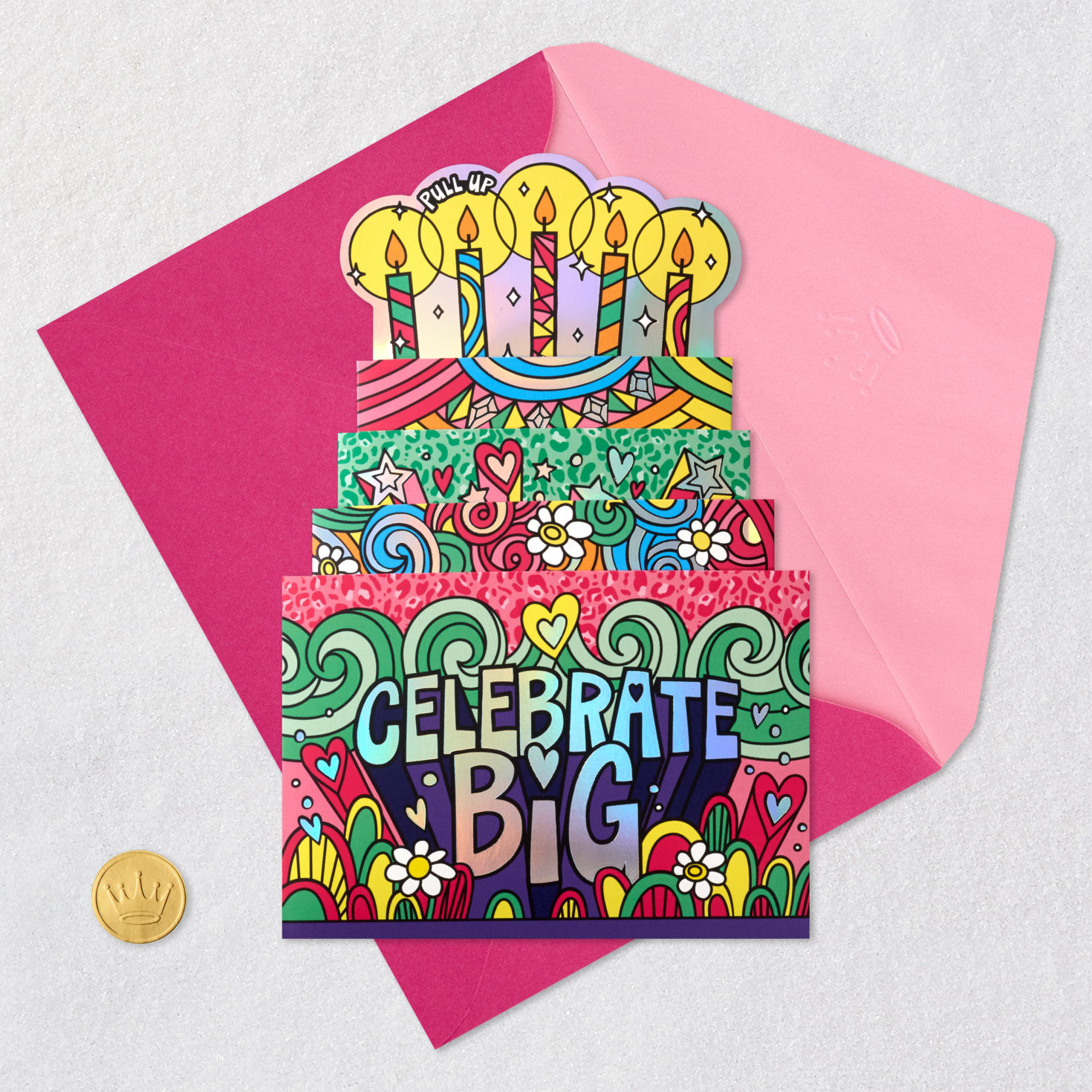 Colorful Cake Pop-Up Musical Birthday Card Card Front with Envelope and Gold Seal image number 8