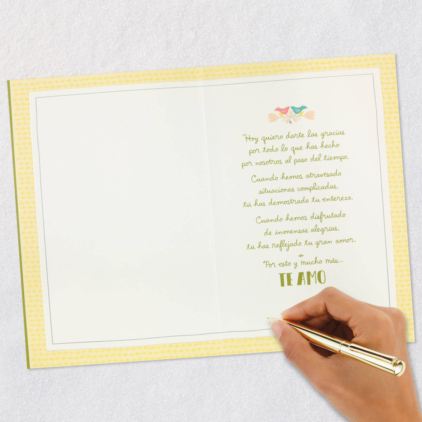 Flower Birds Wreath Anniversary Card in Spanish Signing card image number 6