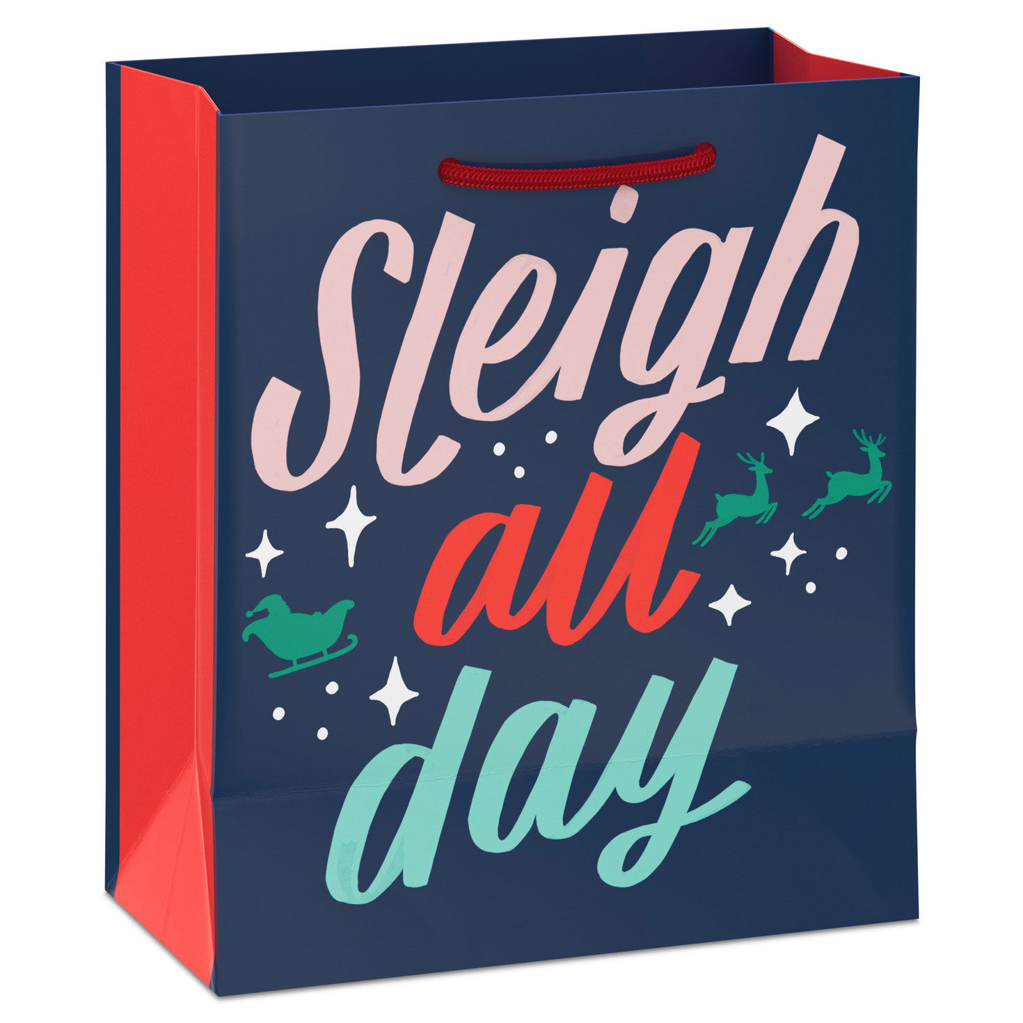 Navy, Pink and Mint Green Small Holiday Gift Bag Back image number 6