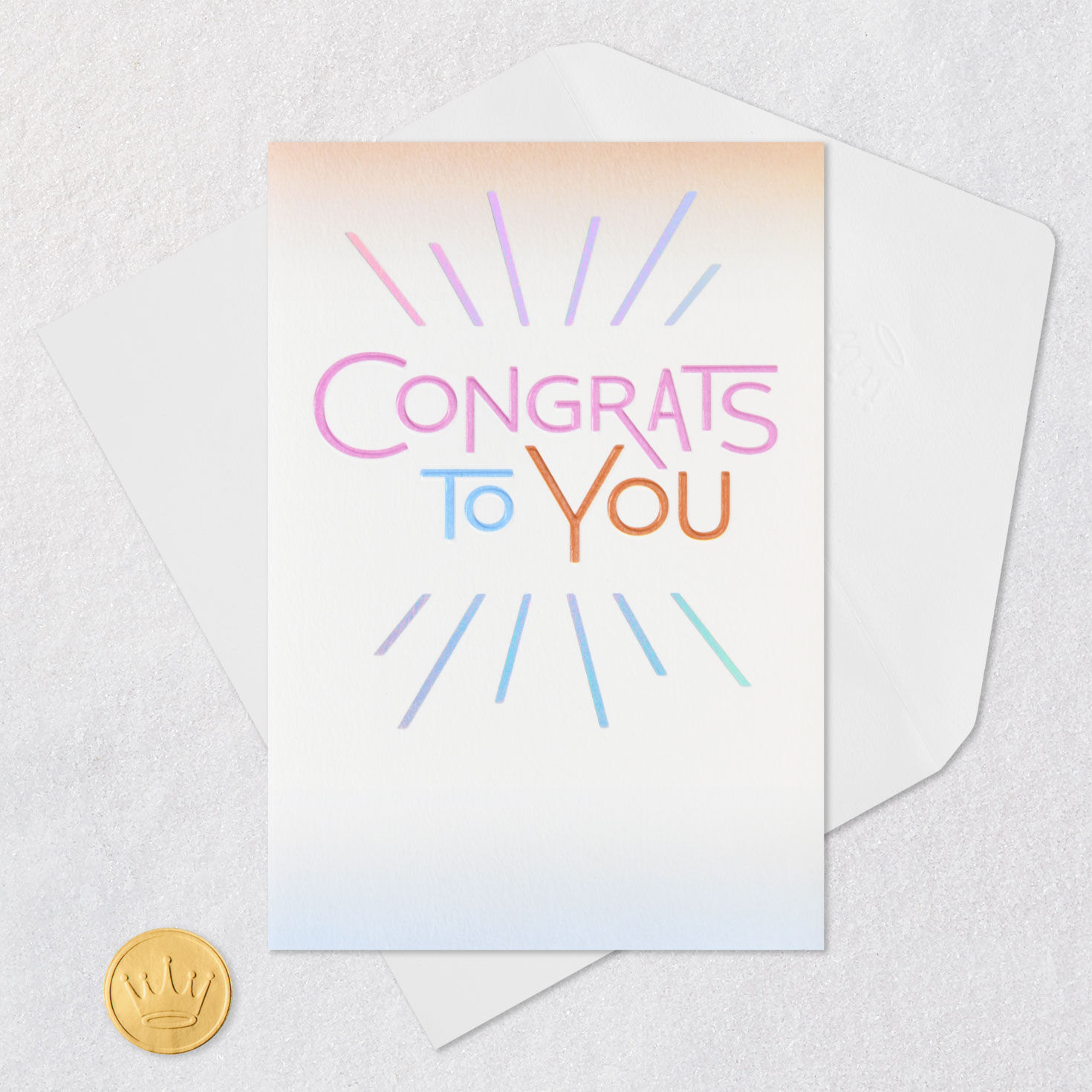 Colorful Lettering and Rays Congratulations Card Card Front with Envelope and Gold Seal image number 5