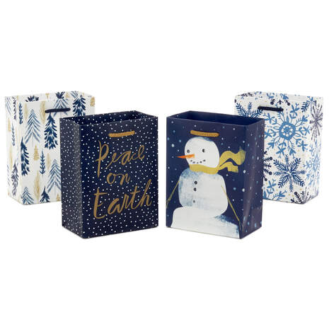 5.7" Blue and White 4-Pack Mini Holiday Gift Bags Assortment, , large