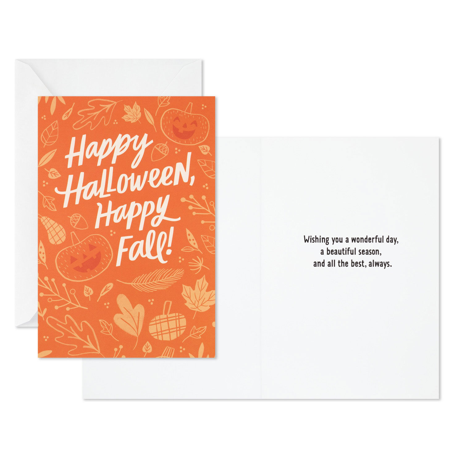 Sketched Pumpkins and Leaves Halloween Cards Pack Card Front with Sentiment image number 2