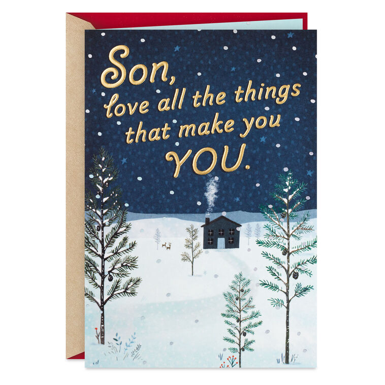 Cabin in Snow Son Christmas Card Card Front image number 1