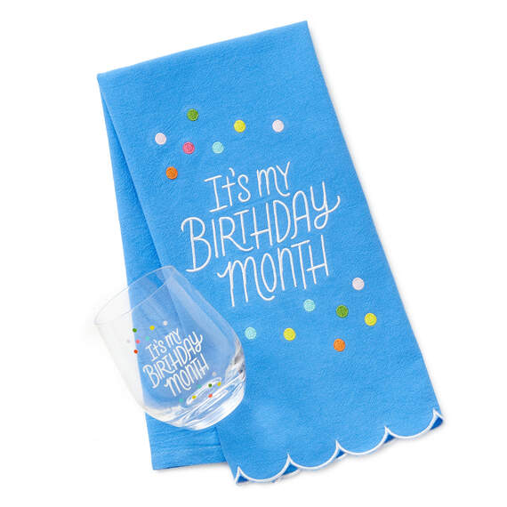 Birthday Month Tea Towel and Wine Glass Bundle