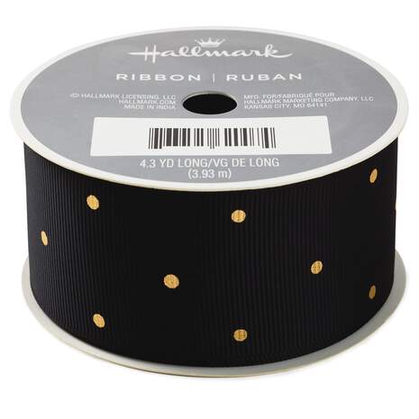 1 1/2" Black With Gold Dots Grosgrain Ribbon, , large