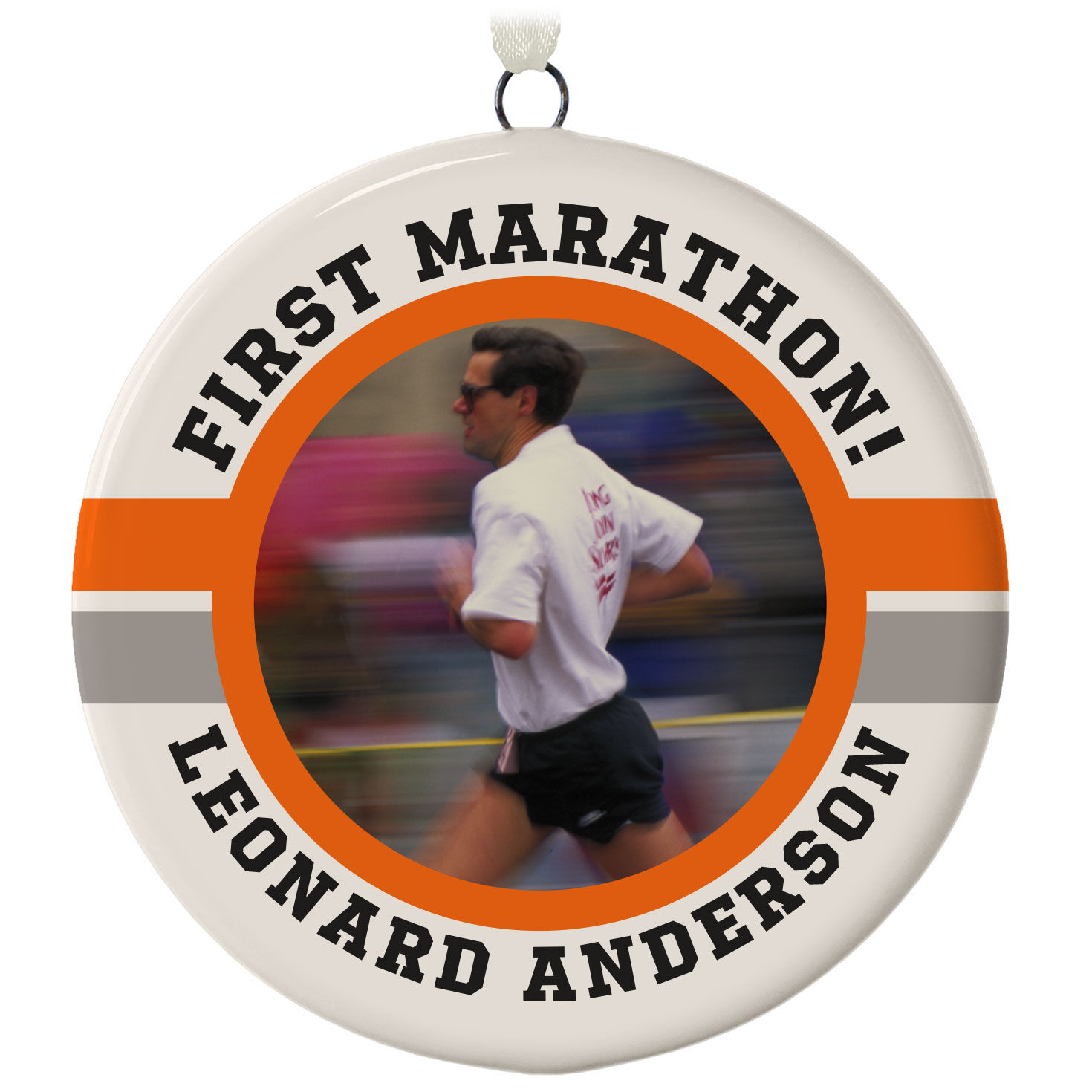 Marathon Ceramic Personalized Ornament, Custom Photo and Text