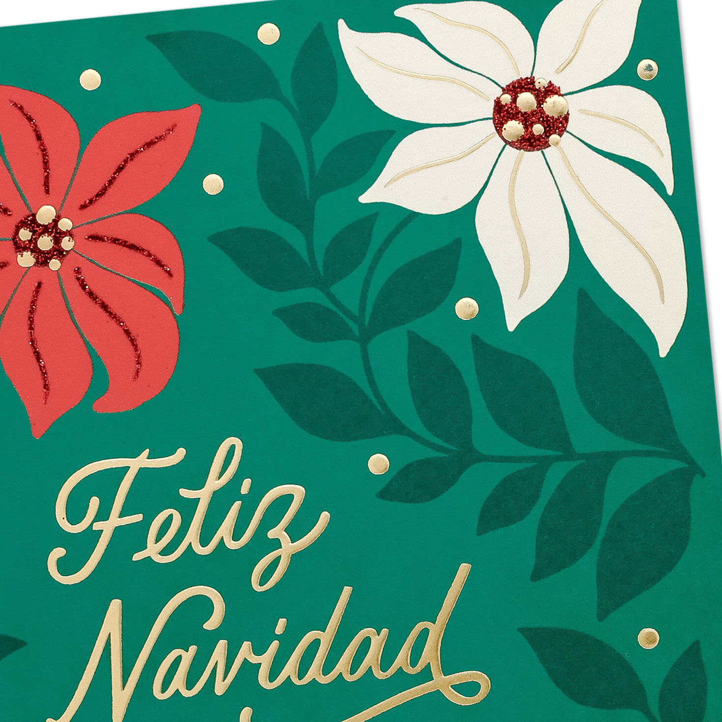 Poinsettias on Green Spanish Boxed Christmas Cards Cover Detail image number 5
