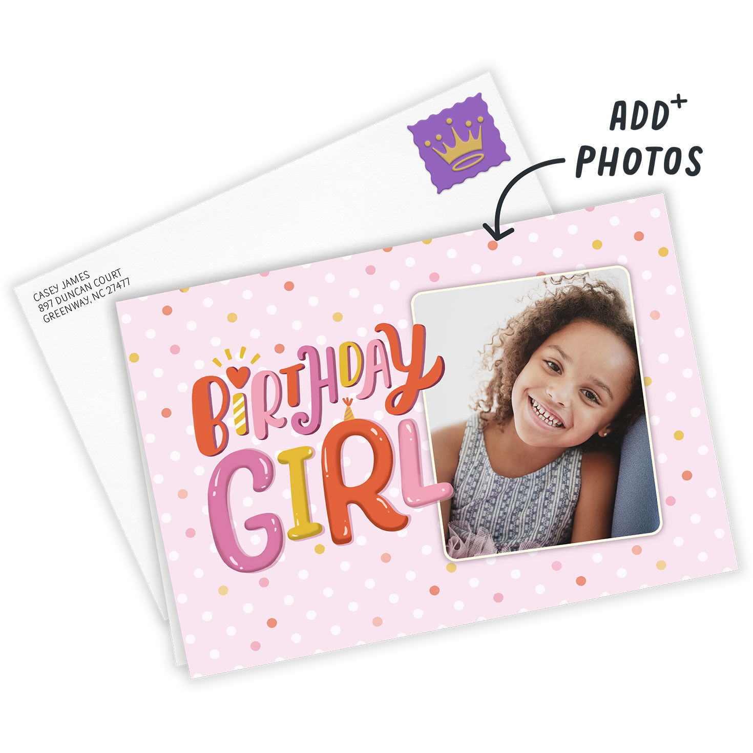 Pink Birthday Girl Personalized Card Card Front indicating personalization image number 2