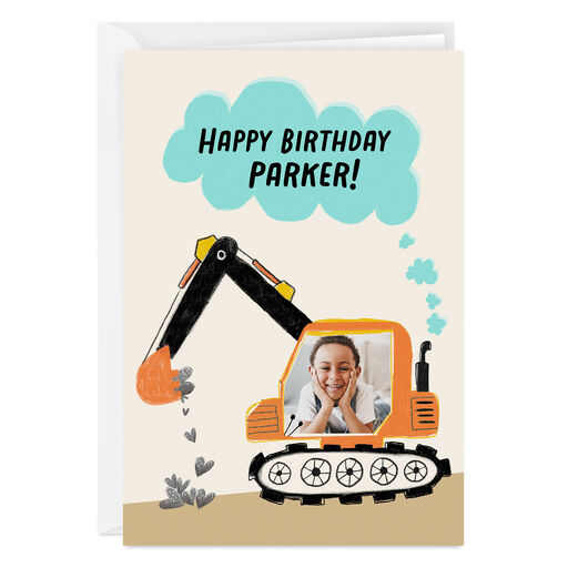 Personalized Construction Theme Photo Card for Kid, 