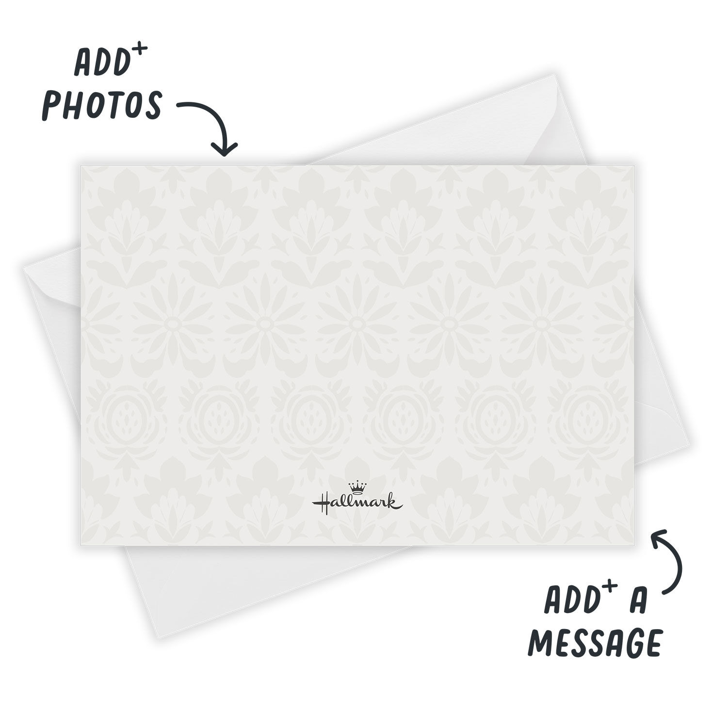 Damask Background Personalized Shower Invitation Card back with Envelope indicating personalization image number 3