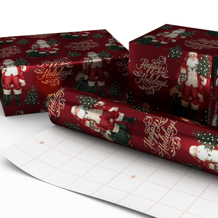 Happy Holidays Santa Burgundy Wrapping Paper Roll Wrapped pkg image number 2