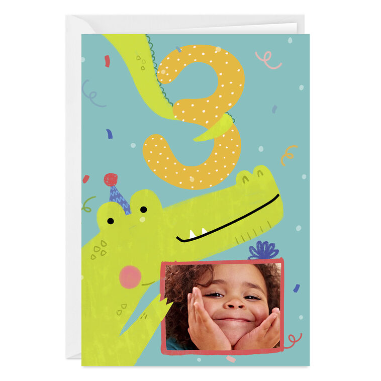 Festive Crocodile Custom 3rd Birthday Card