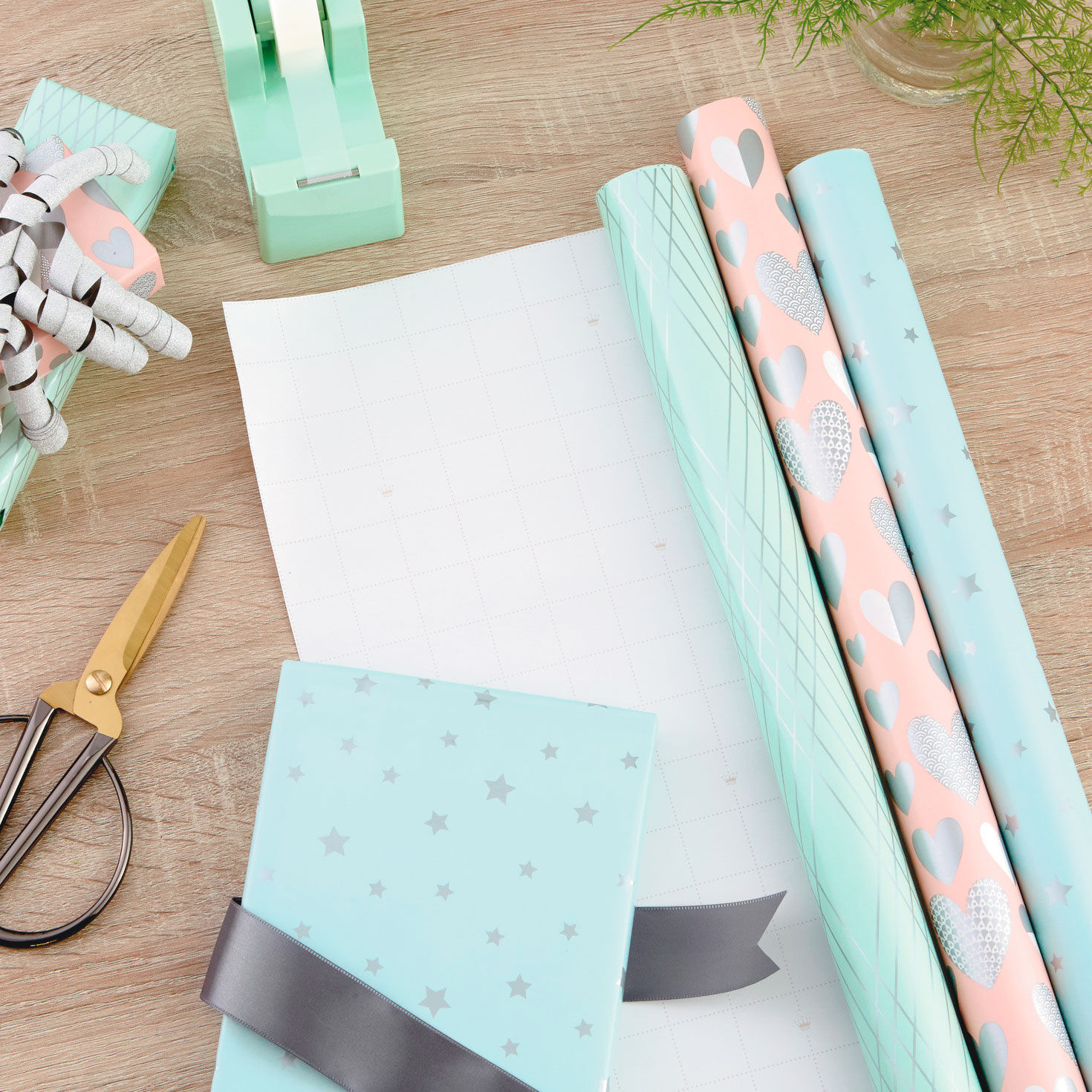 Silver and Pastels 3Pack Wrapping Paper, 105 sq. ft. total Wrapping