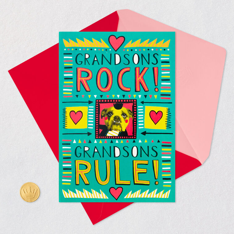 Skateboarding Dog Grandson Valentine's Day Card Card Front with Envelope and Gold Seal image number 5