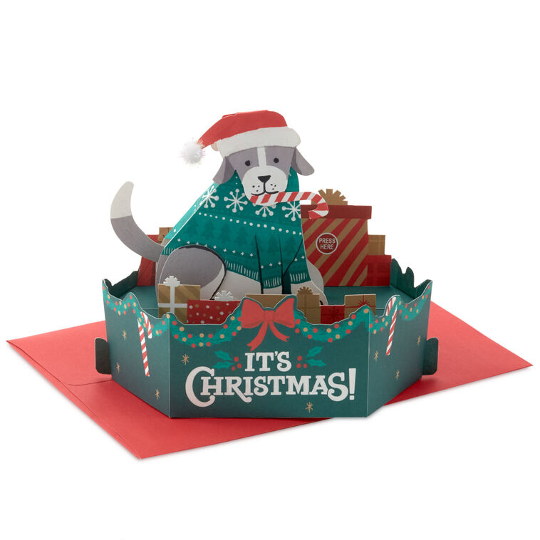 Make It Merry Santa Puppy Dog Musical 3D Pop-Up Christmas Card With Motion