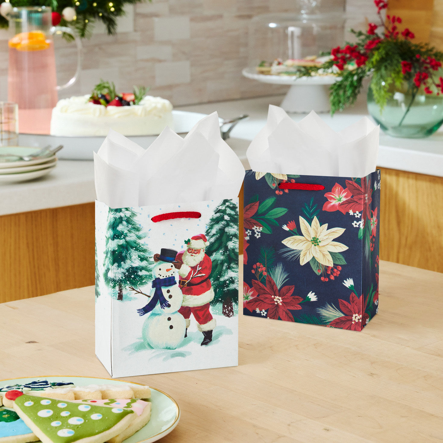 Blue and Red Plaid and Santa Holiday Gift Bags in use image number 2