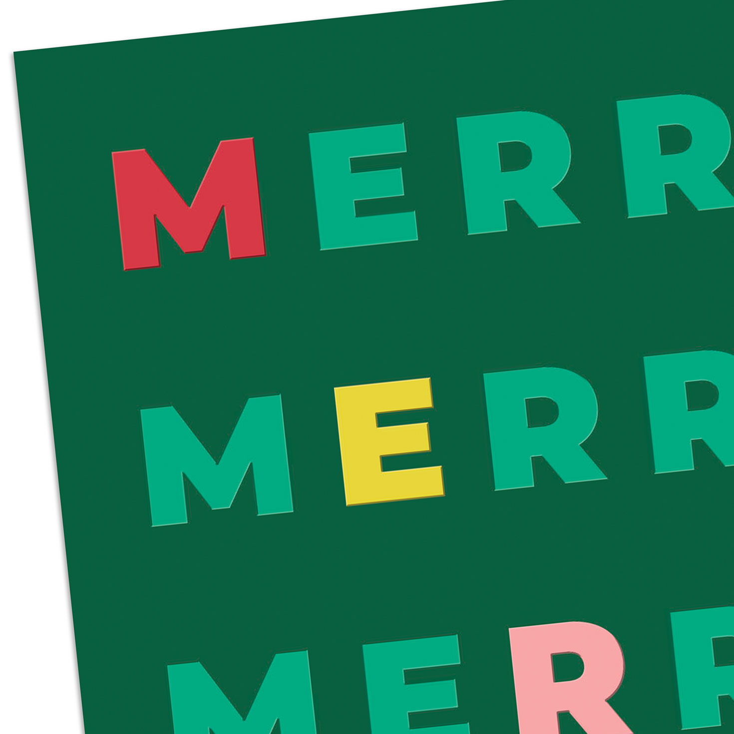 Rows of Merry on Green Christmas Card Card Front Detail image number 4