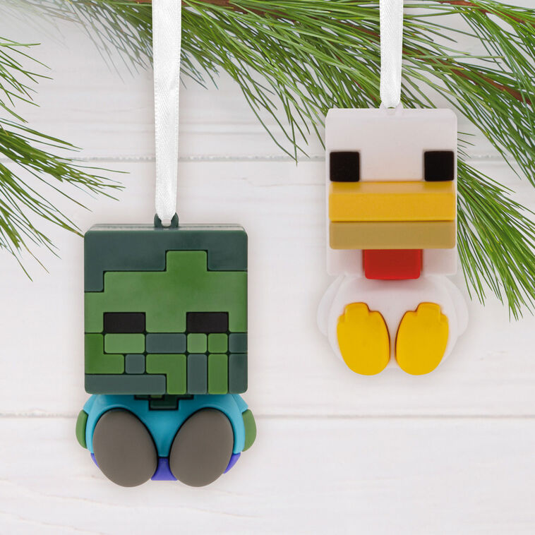 Minecraft Zombie and Chicken Christmas Ornaments hanging on tree image number 2