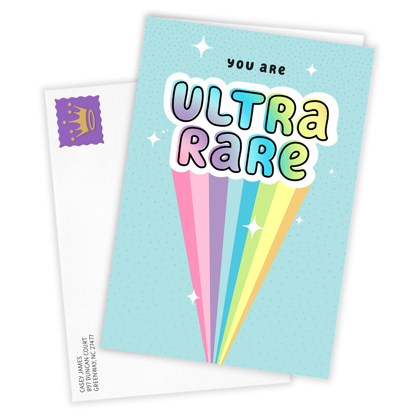 Bubble Letters Rainbow Rays Personalized Card Card Front with Envelope image number 2
