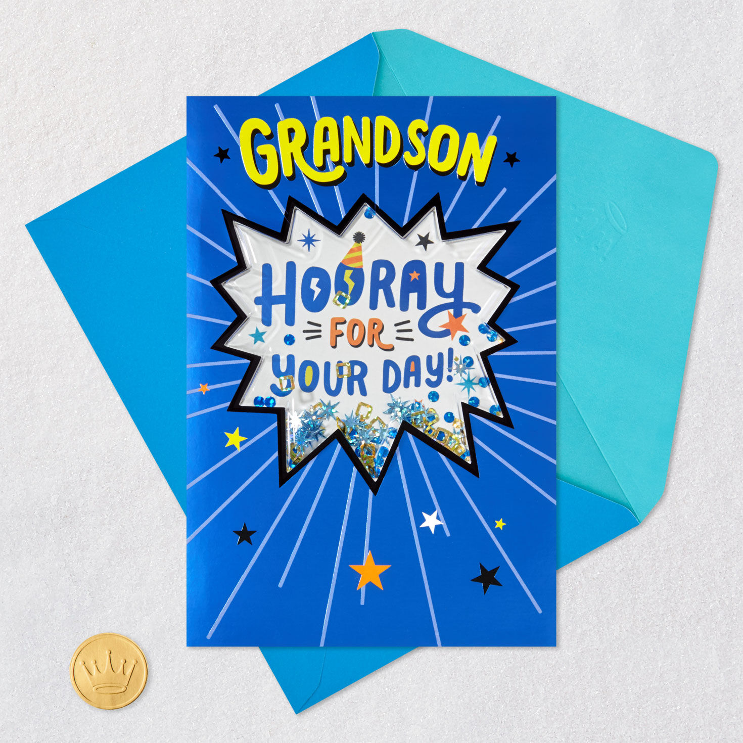 Starburst Confetti Shaker Grandson Birthday Card Card Front with Envelope and Gold Seal image number 5