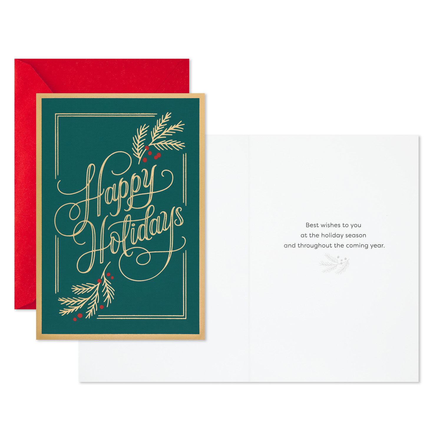 Gold Lettering on Green Boxed Christmas Cards Card Front with Sentiment image number 2