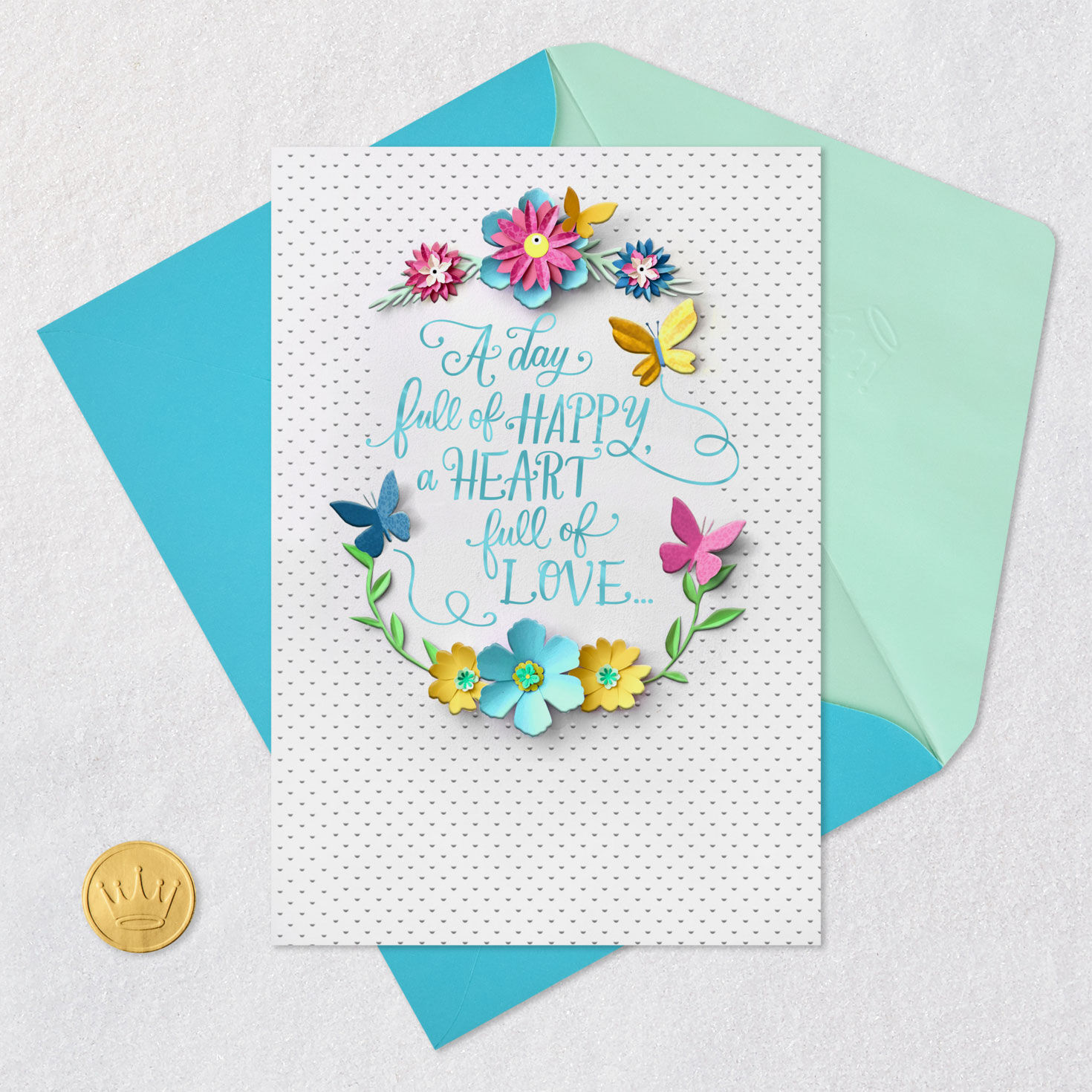 Paper Flower and Butterfly Wreath Mother's Day Card Card Front with Envelope and Gold Seal image number 5