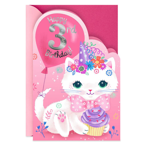 Birthday Girl Cute Cat 3rd Birthday Card, 