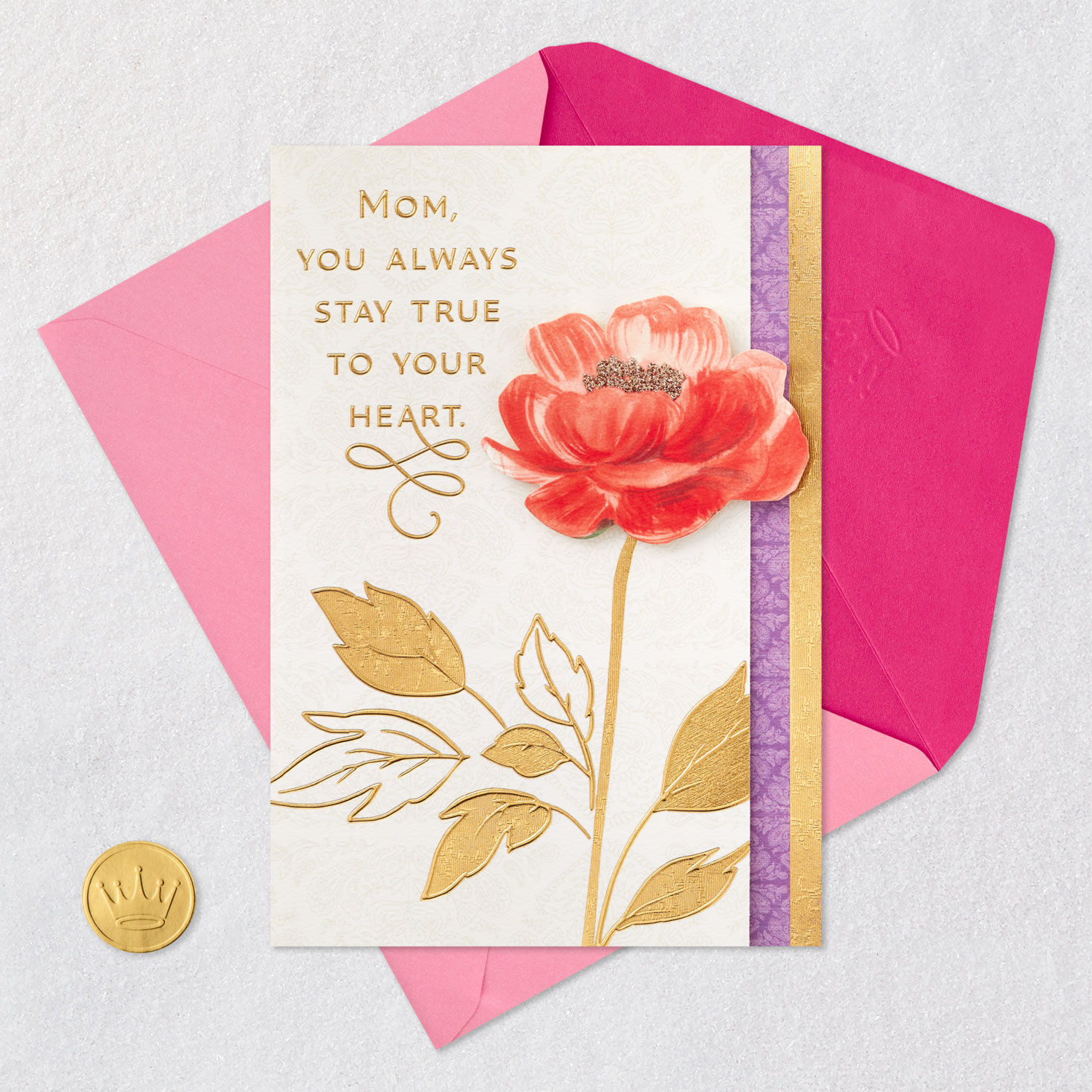 3D Flower Mom Mother's Day Card Card Front with Envelope and Gold Seal image number 5