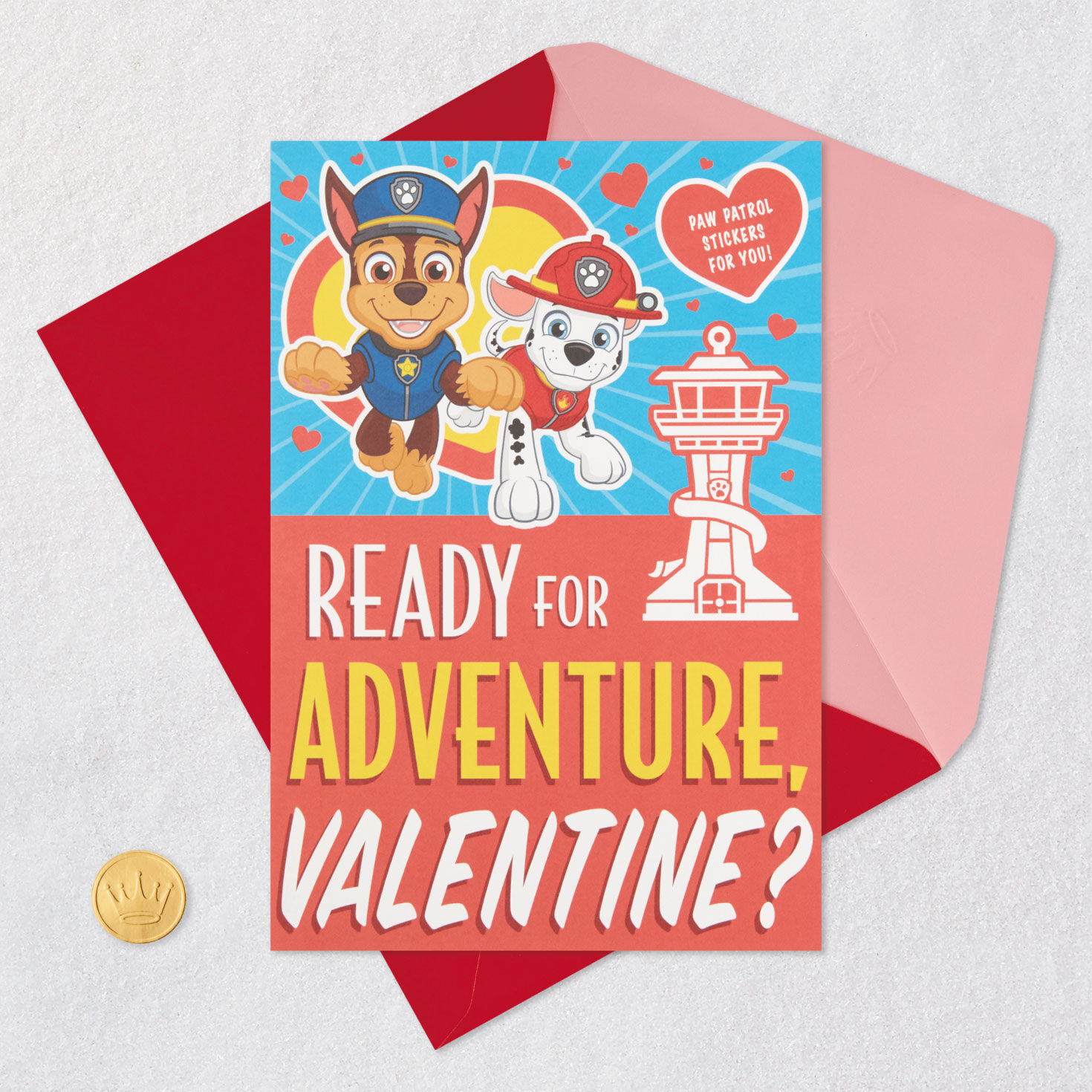 Paw Patrol Kids Valentine's Day Card With Stickers Card Front with Envelope and Gold Seal image number 6