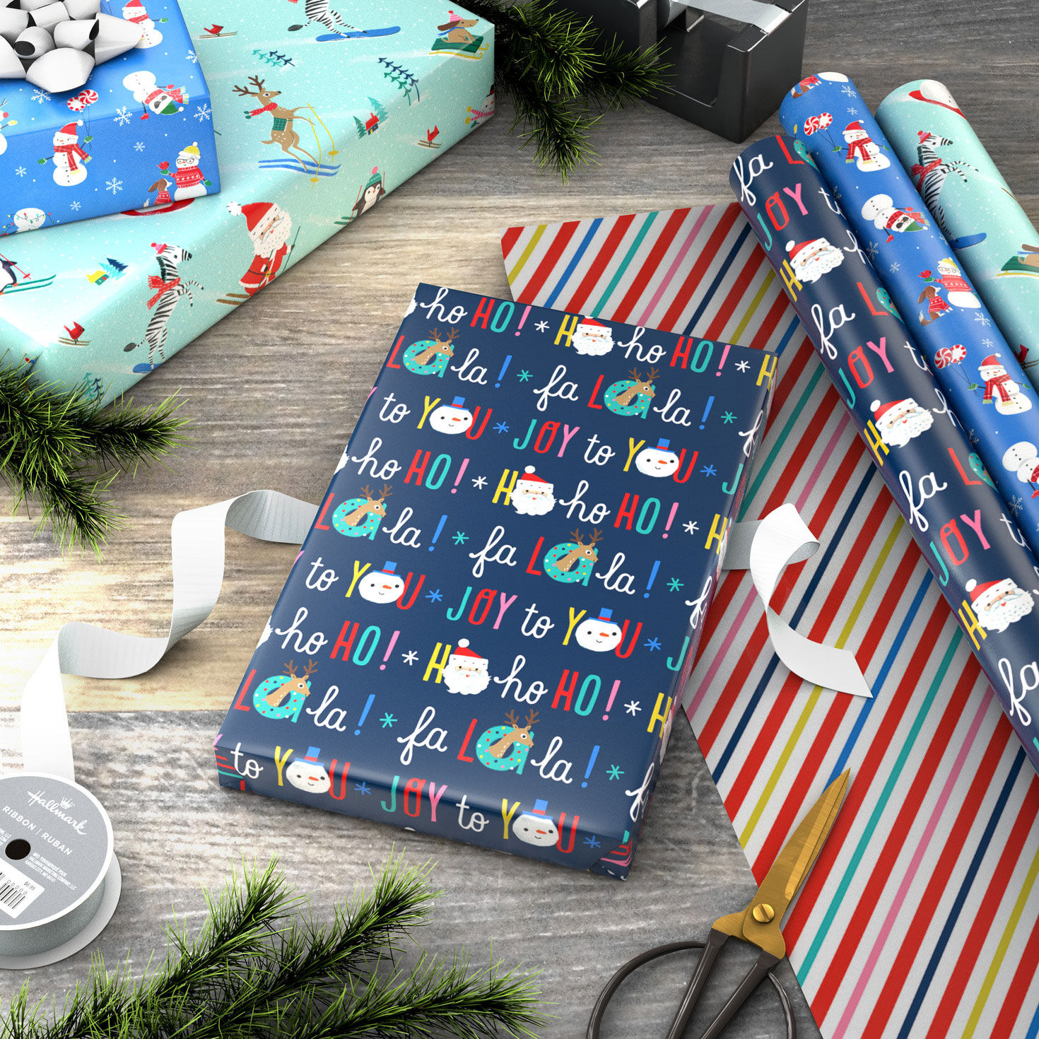 Santa and Friends 3-Pack Reversible Christmas Wrapping Paper, 120 sq. ft. for only USD 16.99 | Hallmark
