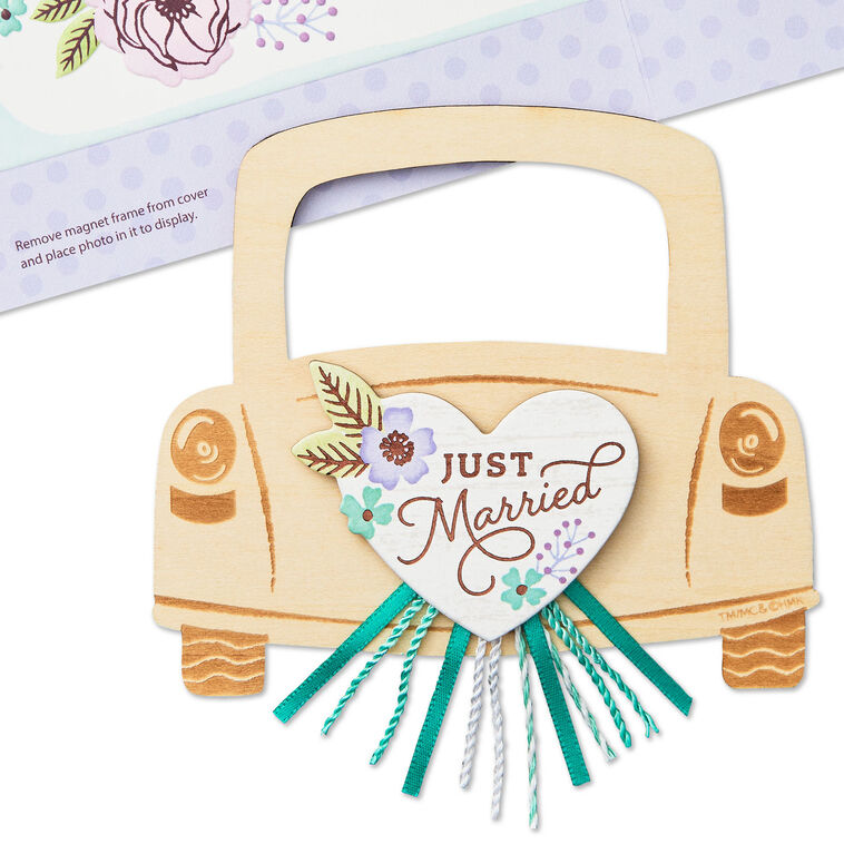 Just Married Car Magnetic Photo Frame Wedding Card Card Front Detail image number 6