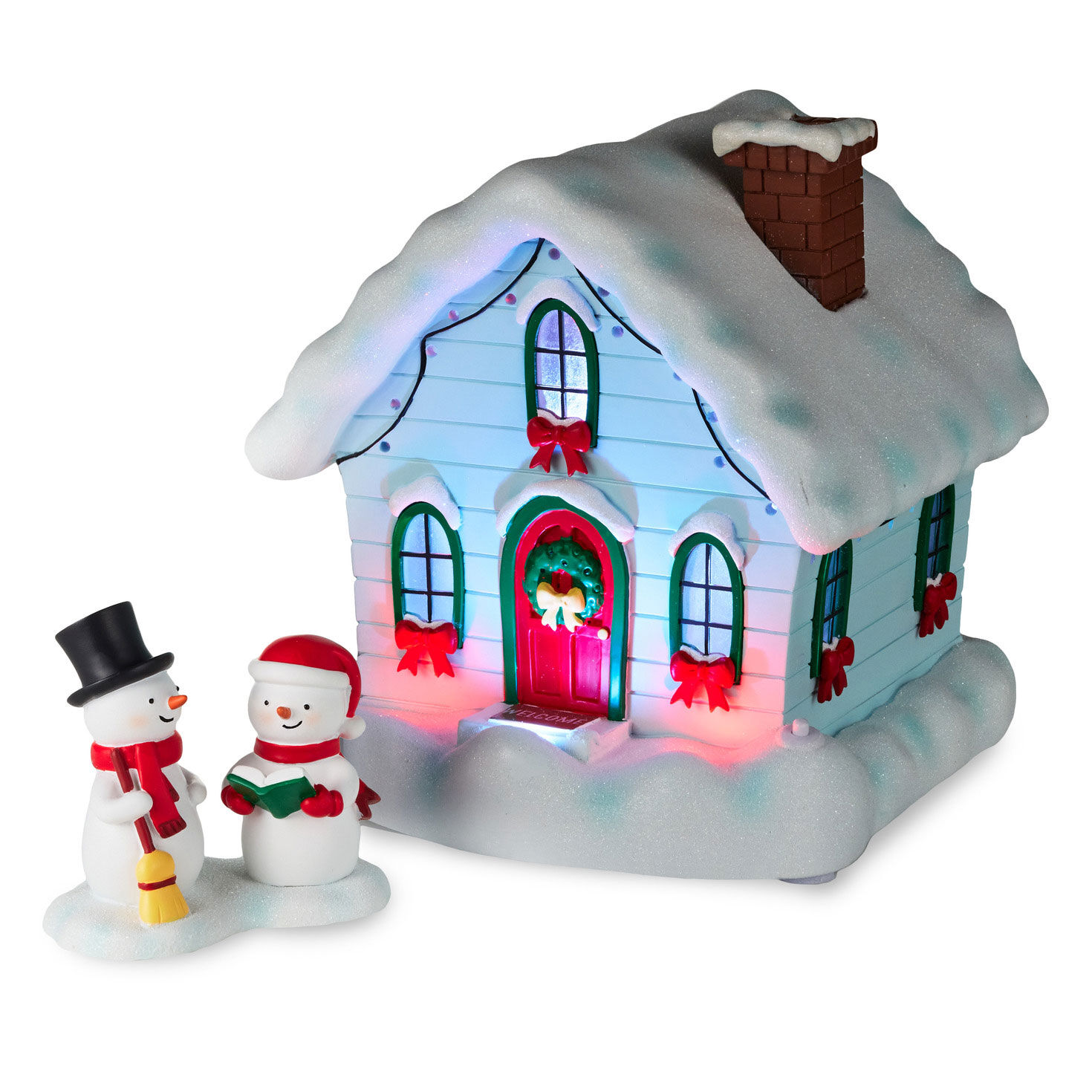 Snowman Village House and Carolers Decorations front glowing image number 2