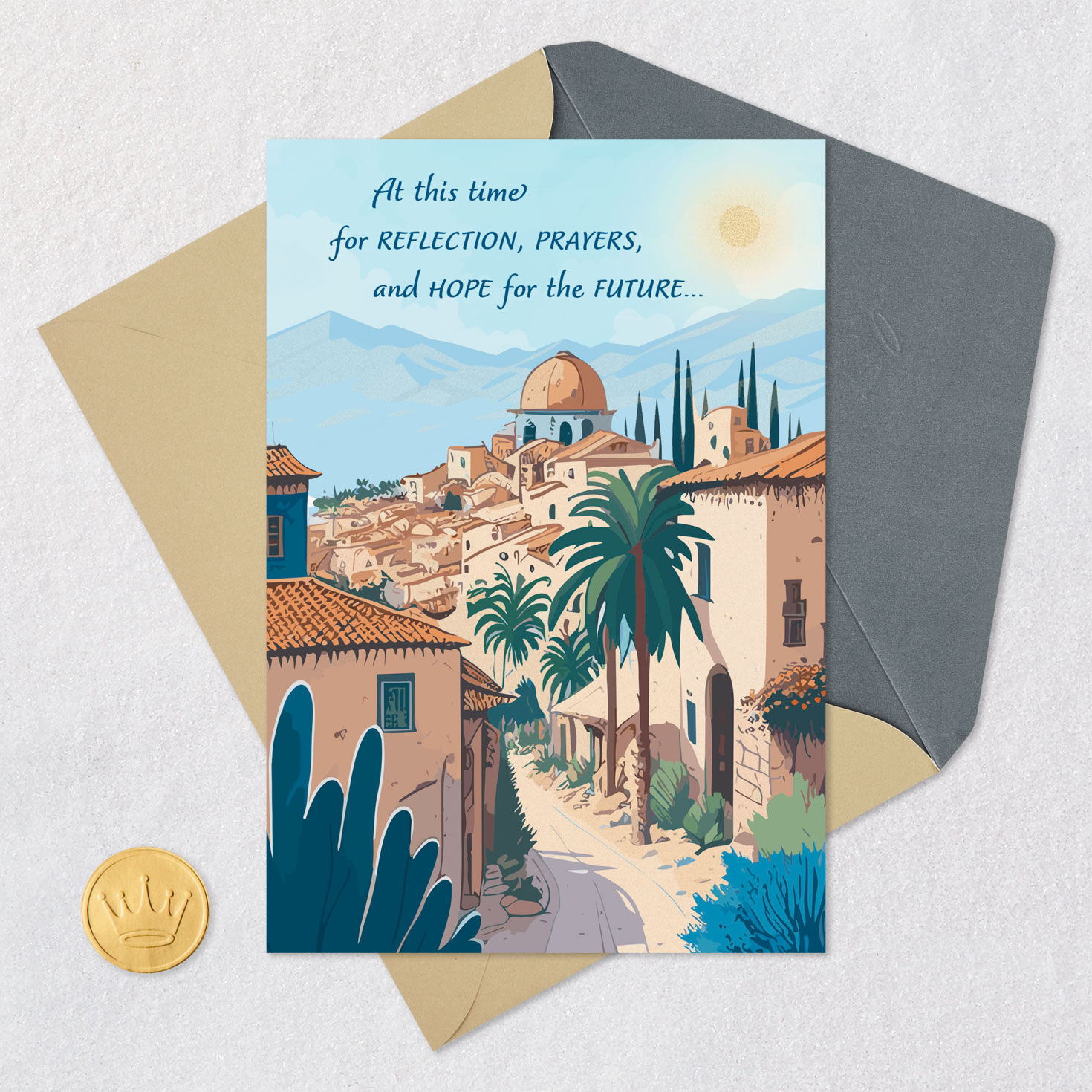Jerusalem Scene Rosh Hashanah Card Card Front with Envelope and Gold Seal image number 5