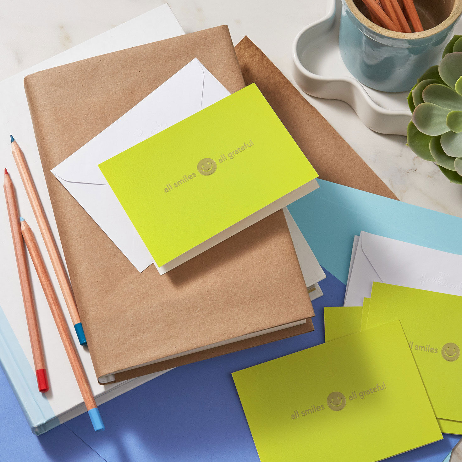 Happy Face on Yellow Blank Thank You Note Cards  image number 6