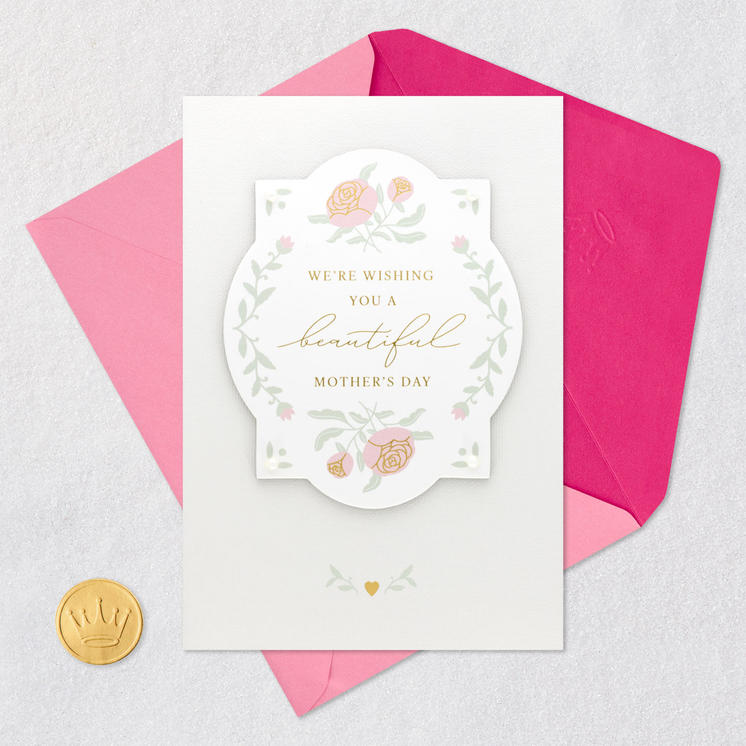 Pink Roses and Heart Mom Mother's Day Card From All Card Front with Envelope and Gold Seal image number 6