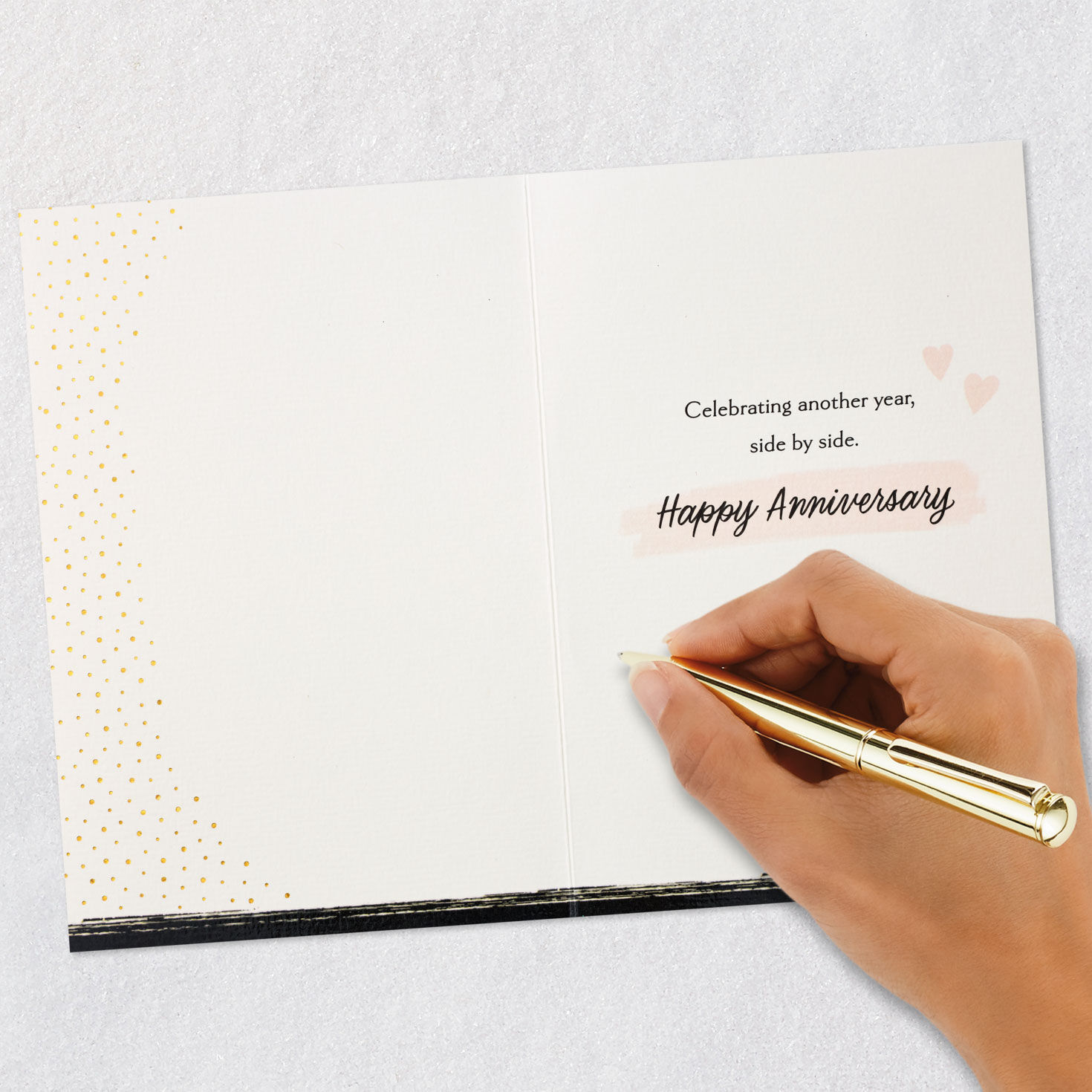 Pink Hearts with Black Script Anniversary Card Signing card image number 6