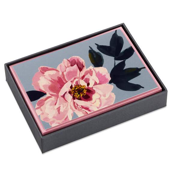 Pink Peony on Gray Blank Note Cards, Box of 10