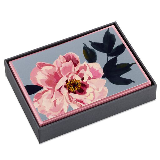 Pink Peony on Gray Blank Note Cards, Box of 10, 