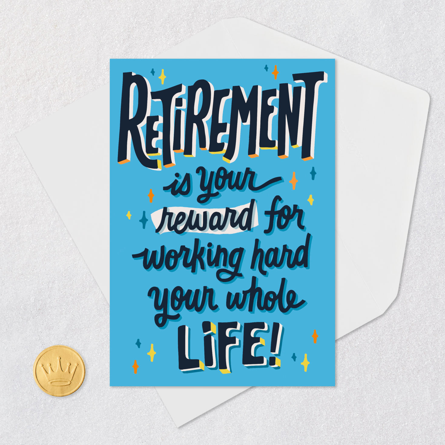 Blue, Black and Yellow Funny Retirement Card Card Front with Envelope and Gold Seal image number 5