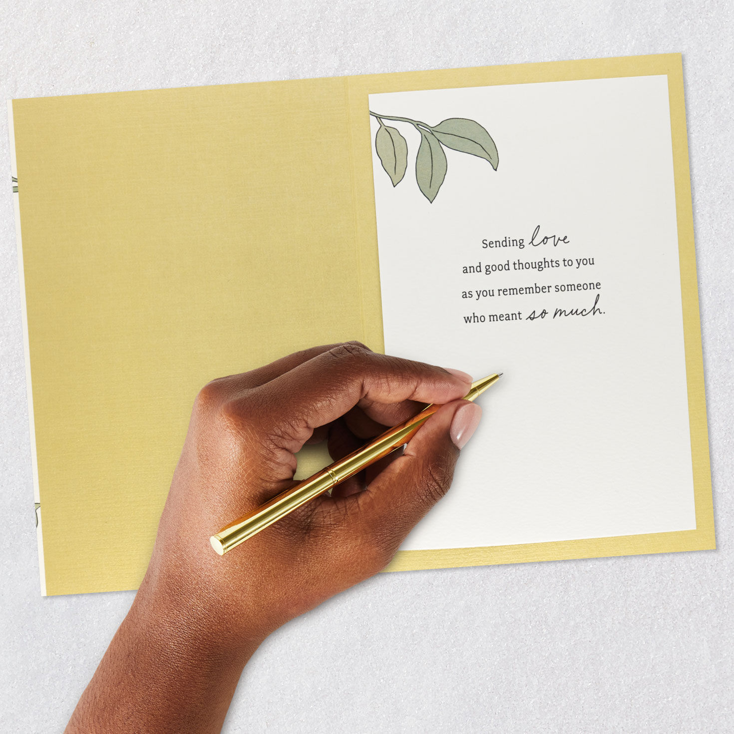 Green Leaves on Ivory with Ribbon Sympathy Card signing card image number 6