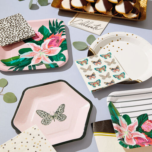 Butterflies on White Cocktail Napkins, Set of 16, 