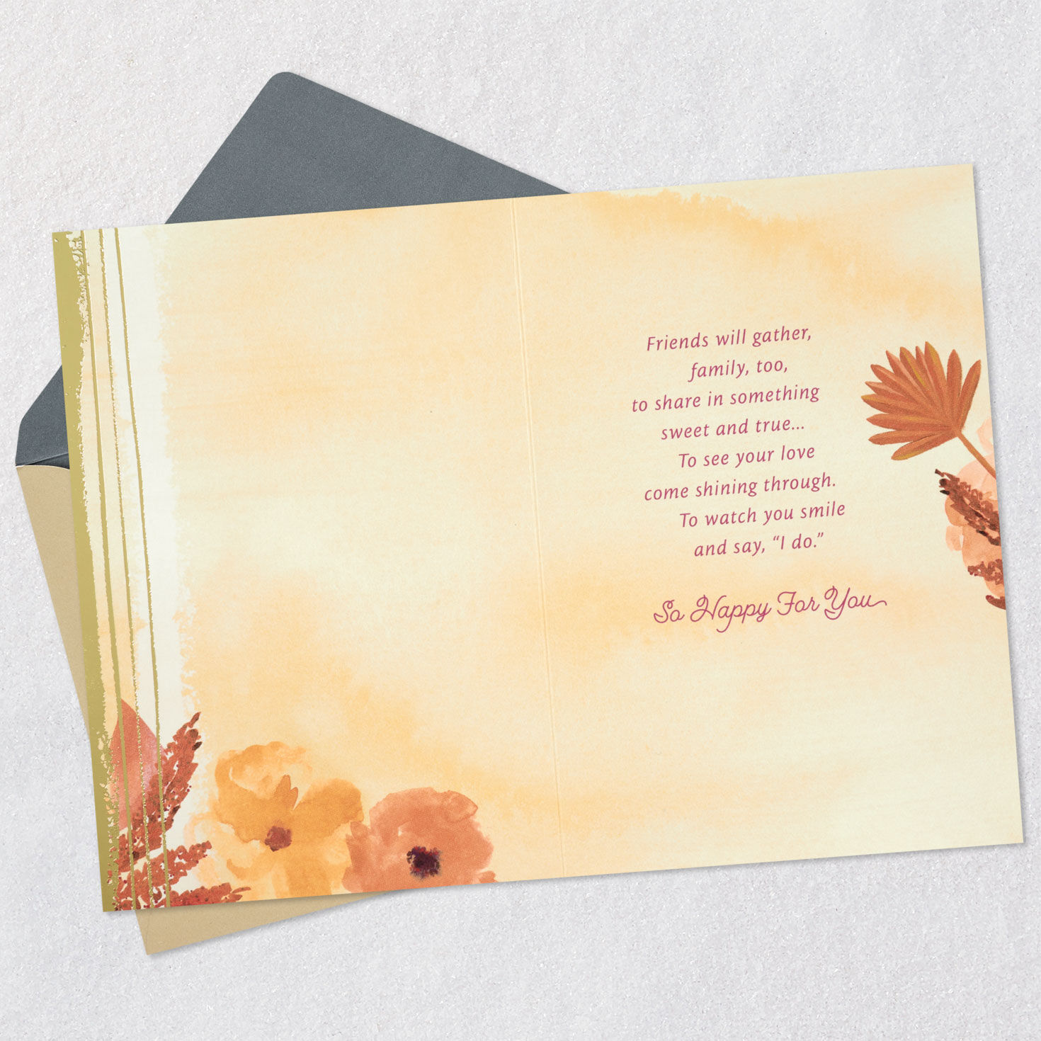 Flowers and Tropical Leaves Wedding Card Open card with envelope image number 3
