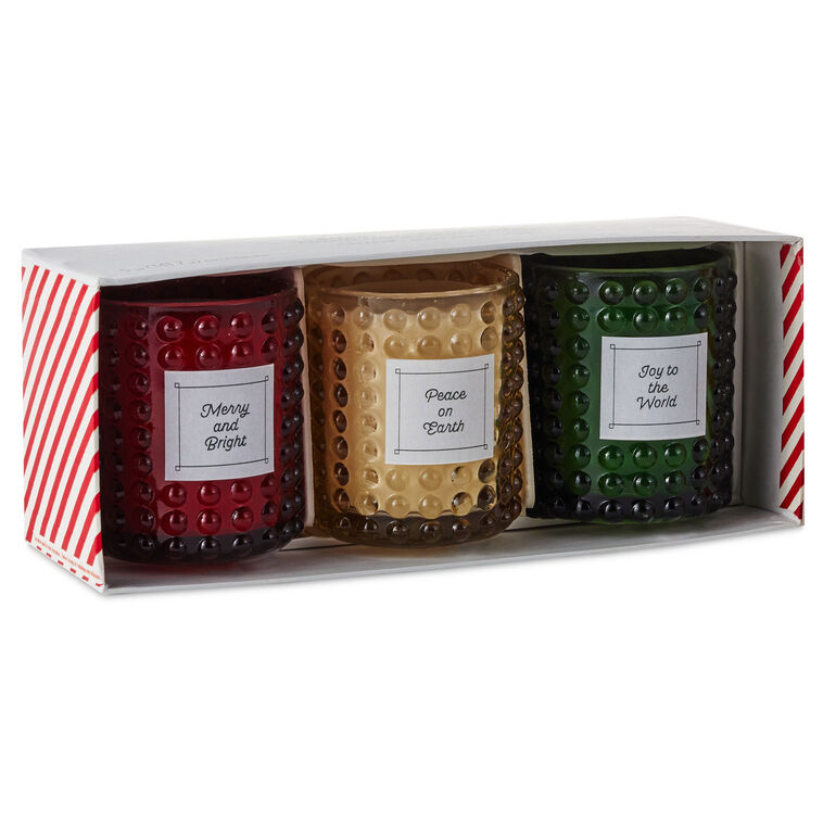 Colorful Hobnail Glass Holiday Scented Votives, Set of 3
