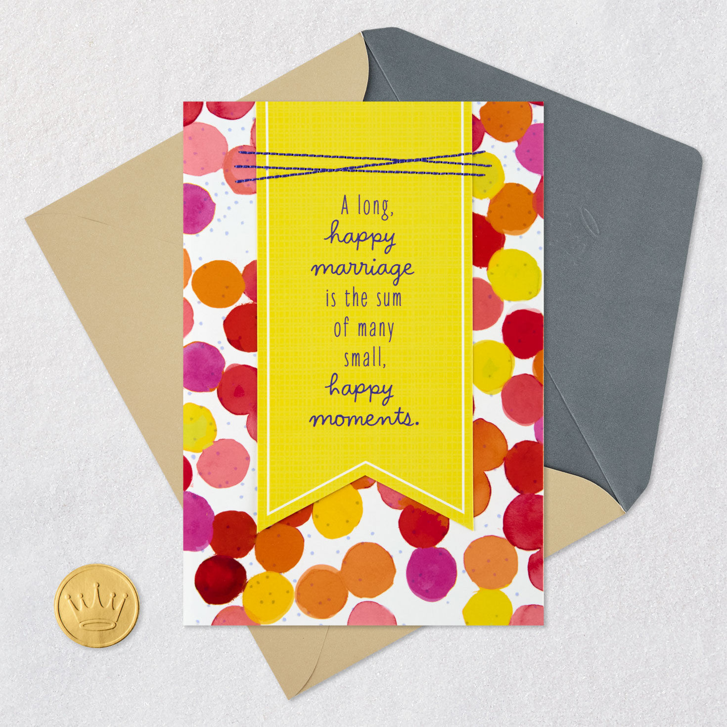 Pink, Yellow, Red and Orange Polka Dots Anniversary Card Card Front with Envelope and Gold Seal image number 5