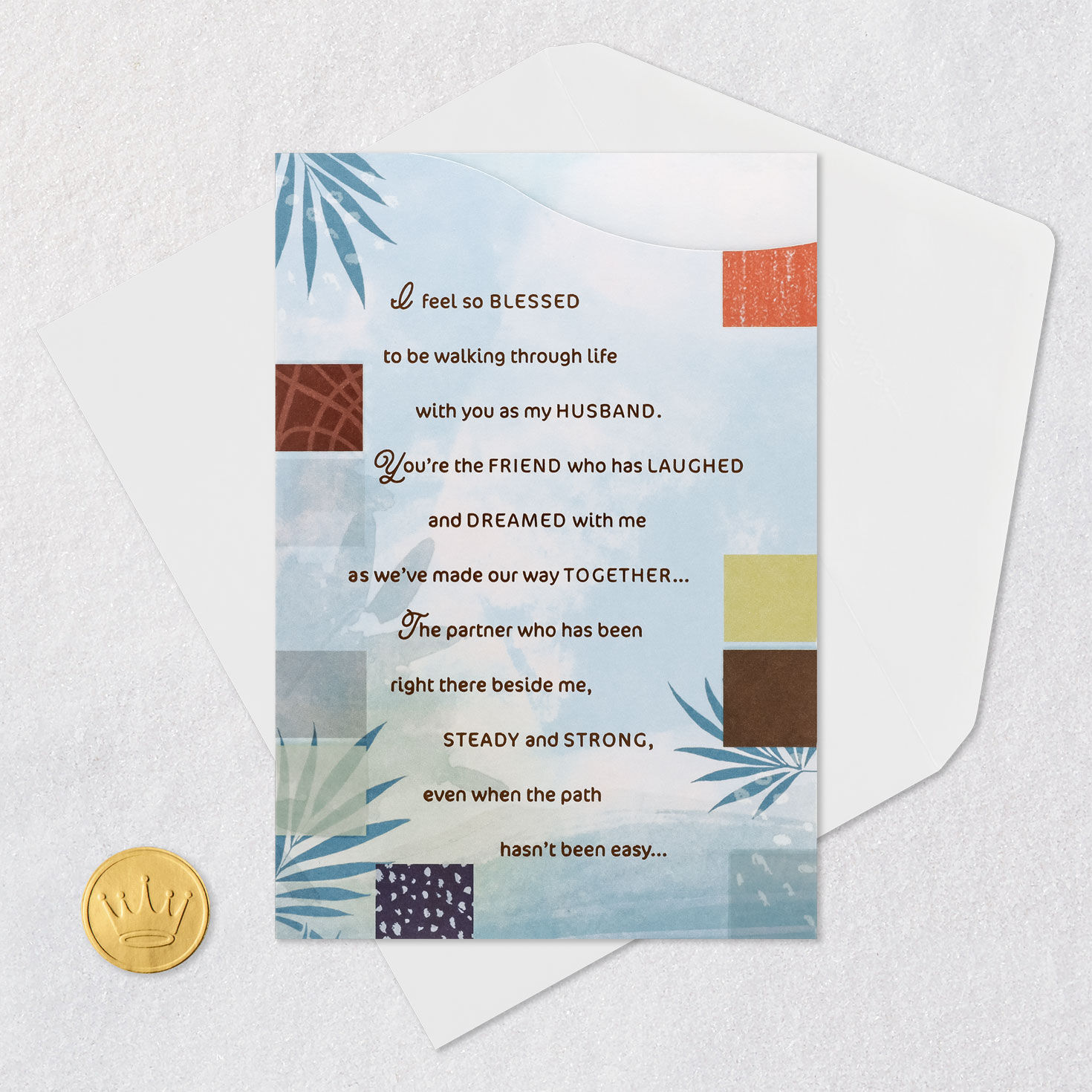 Blue Botanical Print Husband Father's Day Card Card Front with Envelope and Gold Seal image number 6