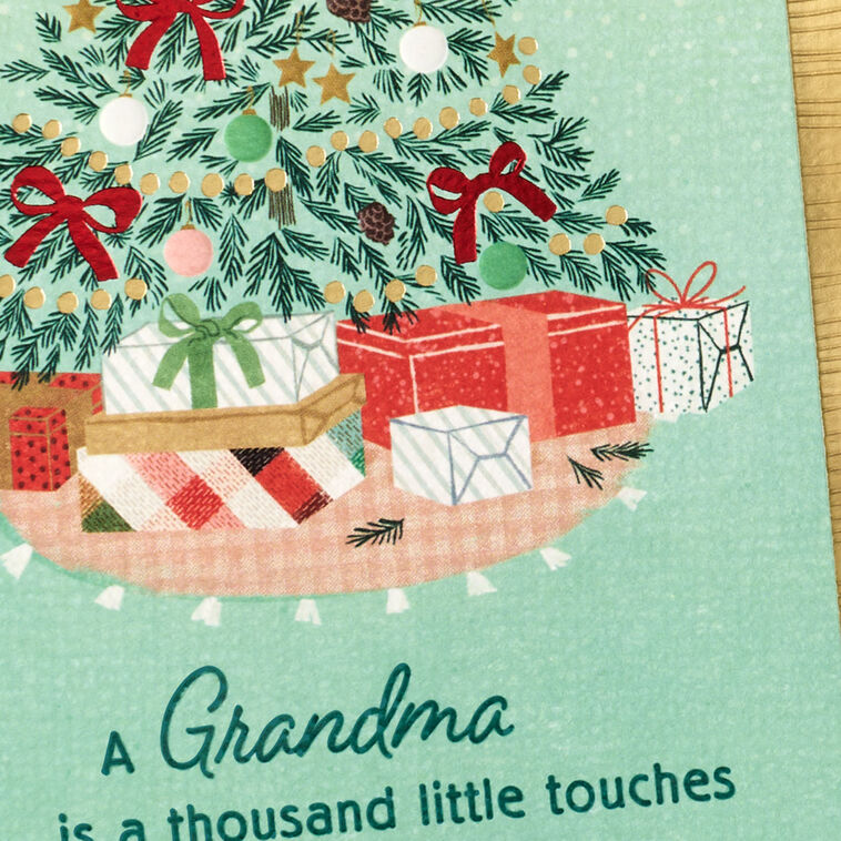 Elegant Tree on Green Christmas Card for Grandma Card Front Detail image number 6