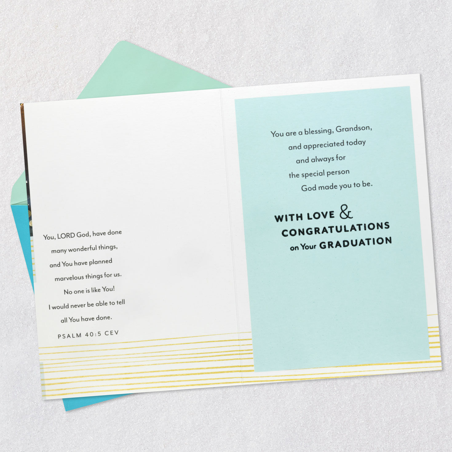 Water Splashing Hand Religious Graduation Card Open card with envelope image number 4