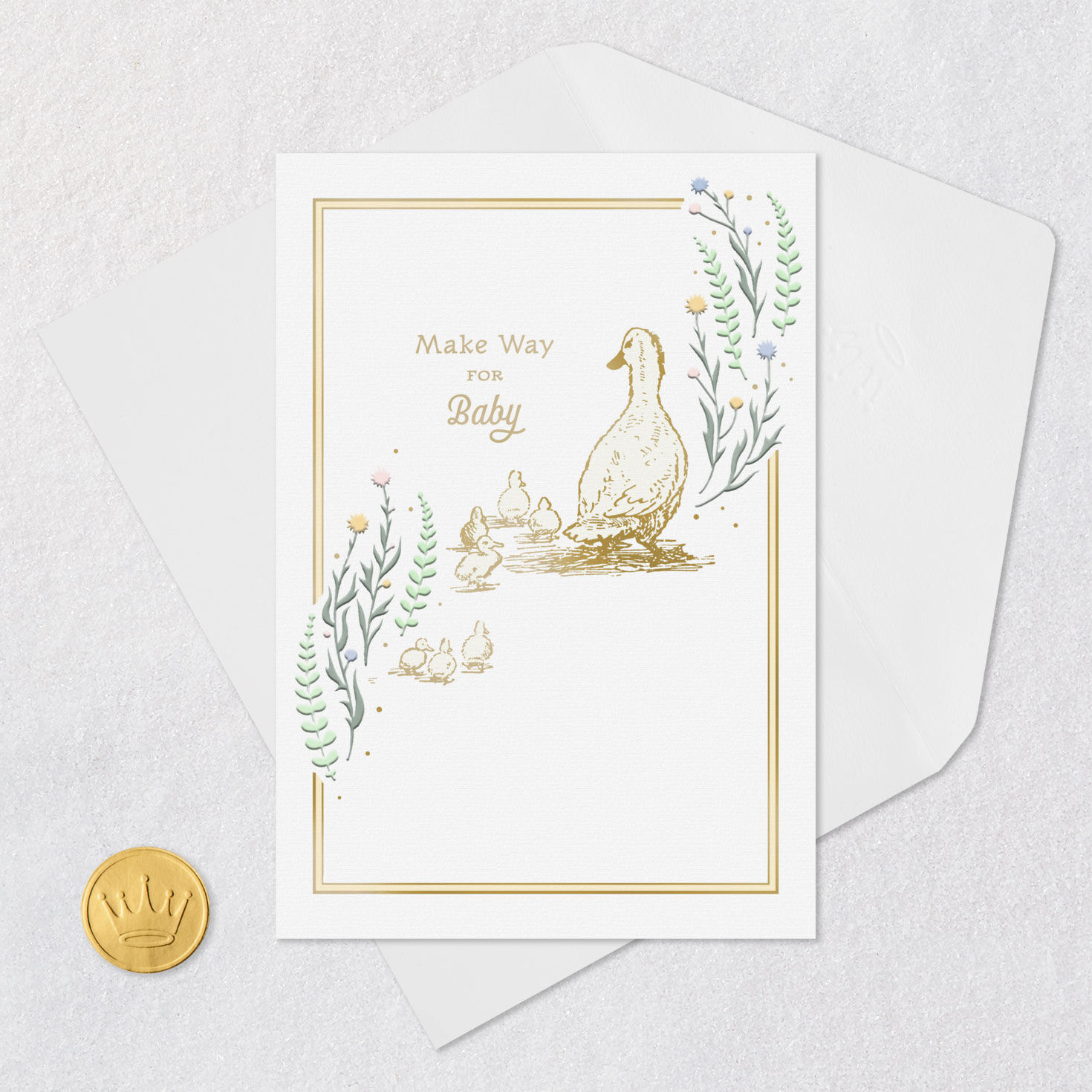 Vintage Ducklings New Baby Congrats Card Card Front with Envelope and Gold Seal image number 5